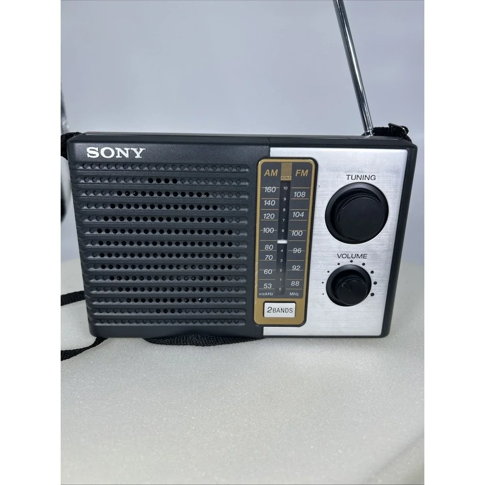 Sony ICF-F10 Portable AM‎ FM 2 Band Transistor Radio Black Silver Analog Tuning